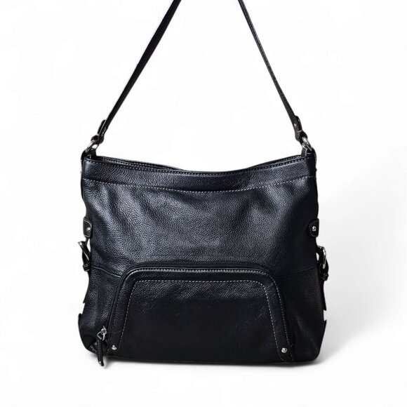 Tignanello Handbags - Tignanello Pebble Leather Bag Hobo Moto Slouchy Black Shoulder Handbag